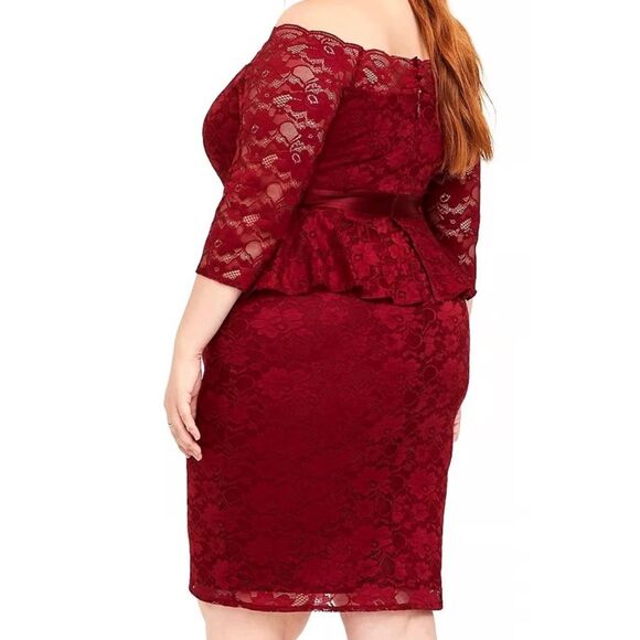 Torrid Red Lace Off The Shoulder Peplum Shift Dress Size 16 - Picture 1 of 5